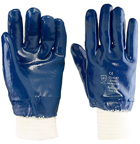 Click Blue Nitrile Heavy Duty Work Gloves 10 Pair Pack Knit Wrist Size 10 XL