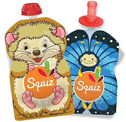 Set mit 2 wiederverwendbaren Quetschbeuteln (90 ml und 130 ml) | Nature-Kollektion | Für Babys, Kinder und Erwachsene | Für Kompott, Püree und Smoothies | Hergestellt in der Schweiz und Frankreich | Squiz