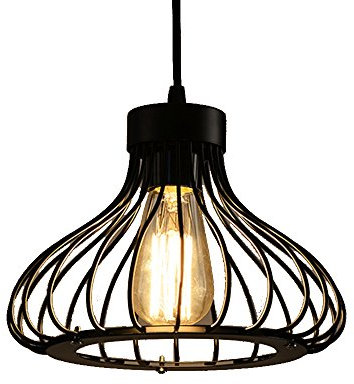 Chrasy Vintage Art Cage Pendelleuchte Eisen Schwarz E27 Base Hängelampe Industrielle Vintage Beleuchtung für Wohnzimmer Esszimmer Bar Leuchte Draht Käfig Lampenschirm Lampenabdeckung 200x230mm