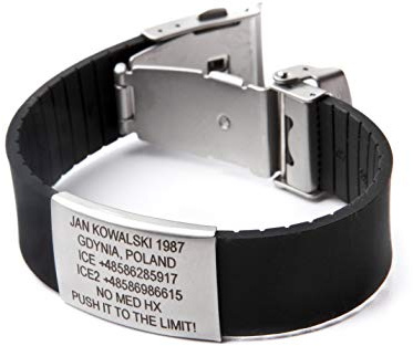 ICEstripe Notfall Armband Personalisierte ID Notfallarmband Benutzerdefinierte Medizinische Alarm Alert für Diabetes mit Edelstahlplatte inkl. Kostenlose Gravur nach Wunsch (Satin Black)
