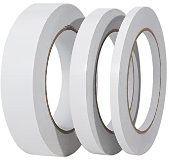WeFine 3 Rollen doppelseitiges Klebeband, 28 Meter lang, 6,35 / 12,7 / 25,4 mm breit, Klebeband für Geschenke, Fotos, Dokumente, Tapeten,Sammelalben, Basteln, Bänder, Karten und Boxen