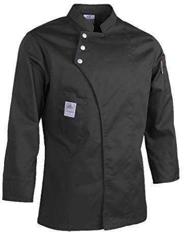 IPOTCH Damen Herren Kochjacke Langarm mit Druckknöpfen Bäckerjacke Größe M ~ XXXL, Herrenjacke Herrenkochjacke Jacke Koch Bäcker - Schwarz, L