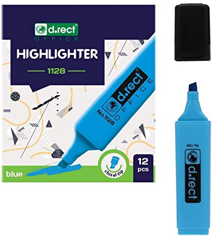 D.RECT 1128 Textmarker mit Schrägkeilspitze 12 Stück, Blau