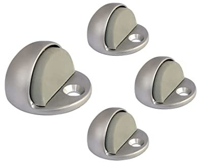 QCAA Solid Brass Low Dome Floor Door Stop, 1/4-3/4 Clearance from Floor Buttom, Satin Nickel, 4 Pack, Made in Taiwan