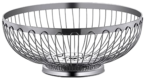 JUNYFFF Cesta De Frutas, Frutero Decorativo, Cesto De Pan, Cestas De Fruta De Acero Inoxidable Mate, Diseño De Frutero Ventilado Étagère De Frutas, 26Cm, Plateado