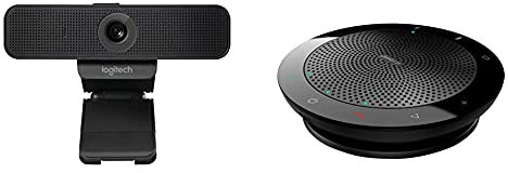 Logitech C925-E Business Webcam, HD 1080p/30fps Video Calling, Light Correction, Autofocus, Clear Audio, Privacy Shade, Black & Jabra Speak 510 Speaker Phone, Smartphones and Tablets, Black