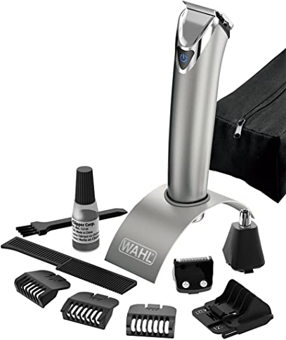 Wahl Edelstahl Gesichts- und Körperpflege Geschenkset für Männer, Barttrimmer-Kit, Stoppelschneider, Körperhaartrimmer, Ohr- und Nasenhaartrimmer, männliches Pflegeset, Geschenke für Männer