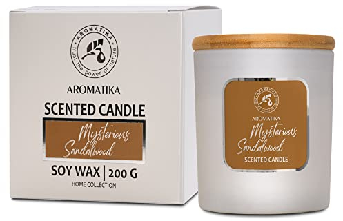 Aroma Kerze Sandelholz 200 g - Aromatherapie Sojawachs Kerzen mit Sandelholzöl - Vegan Soja Wachs mit Ätherischen Ölen - Kerzengeschenk - Duftkerze im Glas - bis zu 45 Stunden Brenndauer