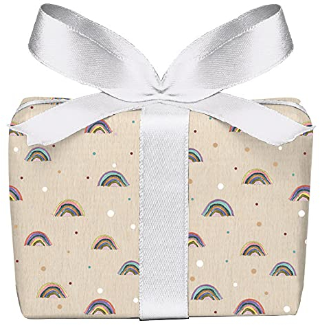 5er Set 5 Bögen Geschenkpapier zur Geburt REGENBOGEN WEIß Verpackung Geschenke Taufe Glückwunsch gedruckt auf PEFC zertifiziertem Papier, 50 x 70 cm