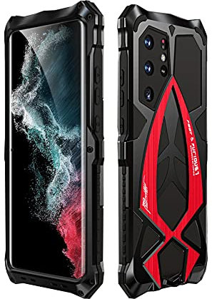 CeeDoo Stoßfeste Schutzhülle für Galaxy S22 Ultra 5G Militärisches Rugged integriertes Silikon Metall 360 Grad Hard Military Protection Case – Rot