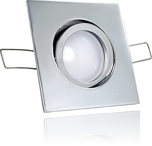 LEDFULL® Premium LED Deckenstrahler GU10 230V Spot Warmweiß 5W - Hell & Sparsam/Einbaustrahler Chrom eckig schwenkbar / 50W Strahler Ersatz