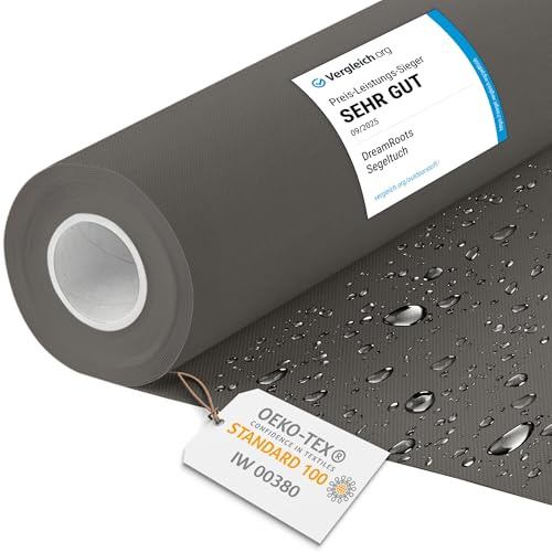 DreamRoots Markisenstoff wasserdicht Meterware, Grau, Laufmeter | Oxford Segeltuch, Polsterstoff, 160 cm breit, 220 g/m² 600D, wasserabweisend, für außen & Deko