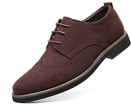 Men's Suede Leather Oxford Shoes Classic Lace Up Business Casual Shoes CarvedBrown 10