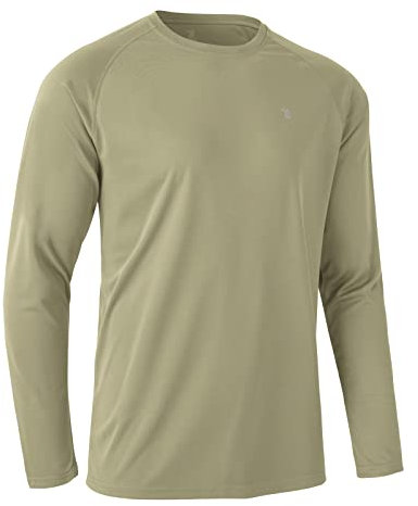 Rdruko Mens Quick Dry Long Sleeve Tops Breathable Running Sport Gym T Shirts UV Sun Protection Hiking Fishing Shirt Khaki M