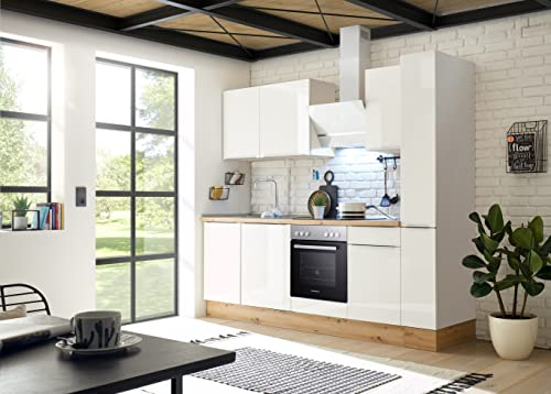 respekta Küche Küchenzeile Küchenblock Marleen Premium 250 cm Weiß Artisan Eiche