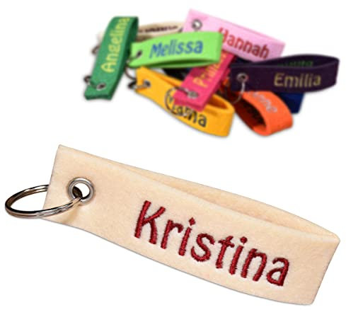 polar-effekt Schlüsselanhänger aus Filz mit personalisiertem Stick - Farbe Creme - Wunschtext gestickt - Schlüssel für Auto, Haus, Wohnung, Garage, Büro - Geburtstag, Jubiläum - Mann, Frau