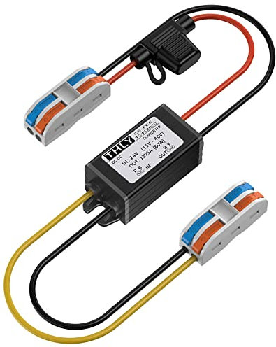 Convertisseur de Tension DC 24V à 12V 5A 60W, Transformateur Abaisseur Étanche avec Fusible et Blocs de Câblage, Réducteur de Tension pour Chariot de Golf, LED, Système Solaire, Véhicule