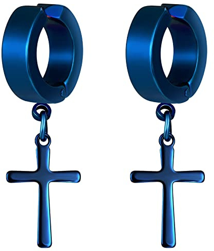 feilok Herren Unisex Creolen Edelstahl Klassisches mit Kreuz Anhänger Ohrringe Ohrstecker Ohrhänger Ohr-Piercing für Herren Damen
