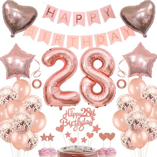 Decoration 28th Birthday Women - Cake Decoration Rose Gold, Gift and Balloon for 28 Years