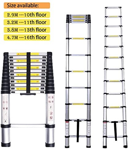 Panana Telescopic Ladder, 3.2m/ 10.5ft Stainless Steel Extension Ladders, Collapsible Portable Loft Ladder with Non-Slip Feet, Adjustable Height Step Ladder for Home and Outdoor Use