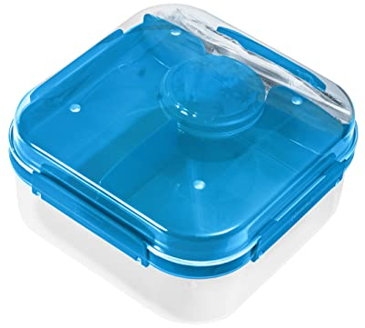 BranQ Home essential - praktische Lunchbox 1,6l LIDO mit Besteck(Gabel und Messer) und einem Schraubverschlussbehälter für Sauce oder Nüsse, BPA-frei, perfekt für Salate und Snacks, blau transparent