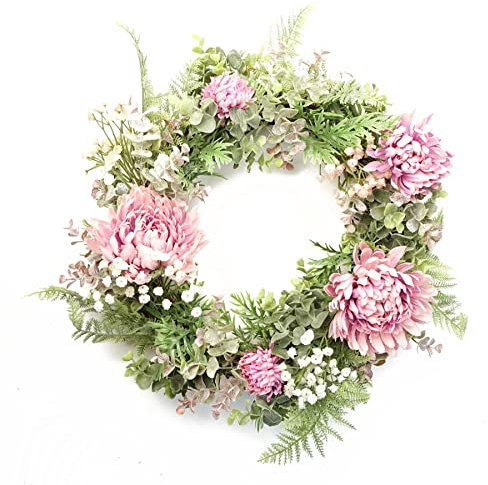 Leaf Design Artificial Blossom Wreath, Pink, 45cm