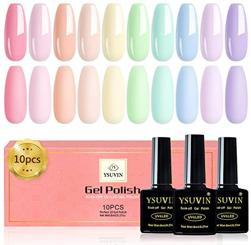 YSUVIN Vernis Semi Permanent Pastel, 10 Couleurs Macaron D'été Bonbon Rose Bleu Violet Bulle De Rêve Série Soak Off UV Vernis à Ongles Pour Salon De Vacances Manucure Kit, Cadeaux Beauté