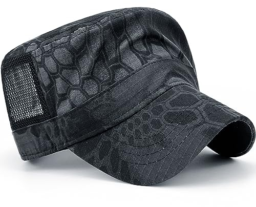 Loneshark Herren wasserdichte Camo Cadet Armee Hüte Amerikanische Flagge Schnalle Damen Quick Dry Flat Top Militär OCP Patrol Corps Kappen, Netz-Python auf der Rückseite, Einheitsgröße