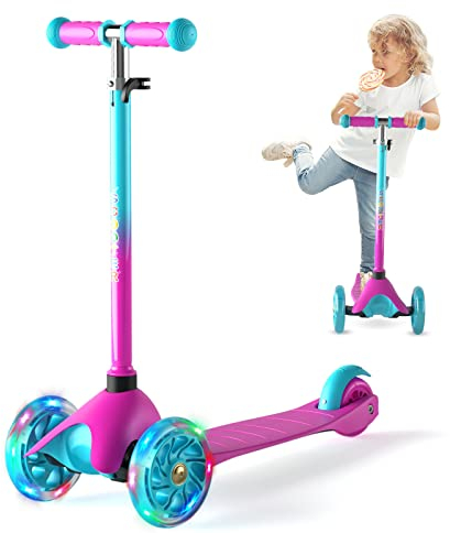 XJD Kinderroller Kinderscooter für 2-5 Jahre Kinder Scooter 3 Rädern Kickboard Sperrbare Richtung Kinder Roller Verstellbare Lenkerhöhe Leicht Belastbarkeit bis 50 kg (A-Rosa)