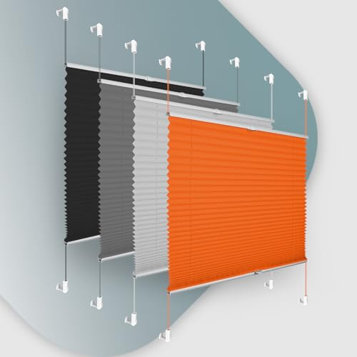 Buseu Plissee Klemmfix ohne Bohren 35x110cm Orange Faltrollo Plisseerollo | Sonnenschutz für Fenster & Tür, Fensterrollo, Blickdicht, Sichtschutz für Wohnzimmer, Modernes Rollo - einfache Montage