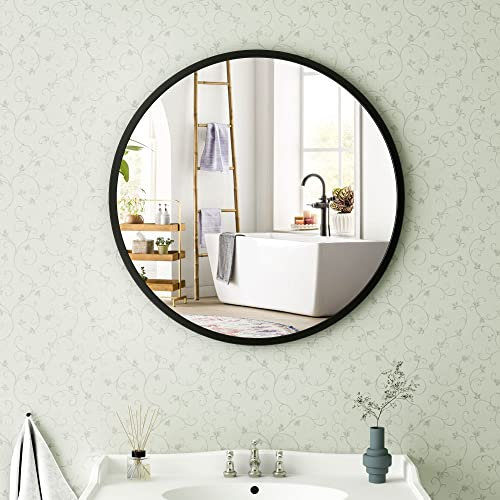 BD-Baode Runder Badspiegel Ohne Beleuchtung Schwarz 60 cm Rund Wandspiegel HD Glas Klein Spiegel für Schlafzimmer, Bäder, Wohnzimmer, Flure