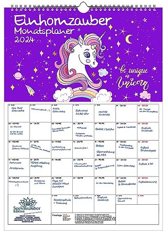 Einhornzauber Planer DIN A3 Kalender für 2024 Einhorn Einhörner Unicorn - Seelenzauber