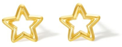 Pentagramm Ohrringe 18K 750 Gold, hohl Stern Ohrstecker Gold Mit Geschenke Box für Damen Frauen Mädchen