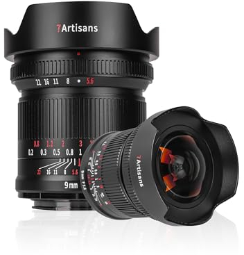 7artisans 9mm F5.6 Obiettivo Grandangolare Full Frame 132°,Distorsione Quasi Zero, Distanza Minima di Messa a Fuoco 0,2 M,Compatibile Con Sony Serie A7 A7R A75 A7SII A9 A7C A1, ecc.,Nero