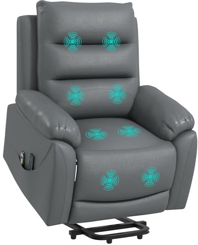 HOMCOM Electric Riser and Recliner for Elderly with 8 Vibration Massage, PU Leather Power Lift Recliner Chair for Living Room with Side Pockets, Footrest, Grey