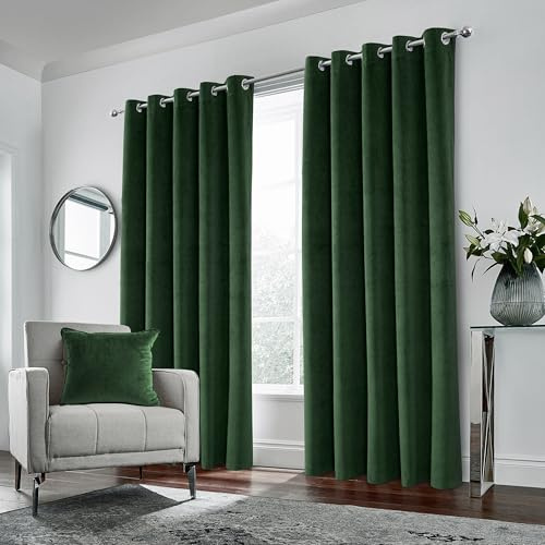 Enhanced Living Green Velvet, Supersoft, Blackout, Thermal Pair of Curtains with Eyelet Top - 100% Blackout, Energy Saving, Noise Reducing, Thermal Curtain 66 x 54 inch (168x137cm) | Velvet Supersoft Premium Eyelet Curtains for Bedroom and Living Room, Blackout, 2 Curtain Panels