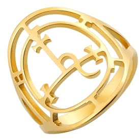 EUEAVAN Siegel der Lilith Ring für Frauen Männer Dämon Lilith Göttin Statement Ring Luzifers Zeichen Pagan Witchcraft Mythologie Schmuck Lilith Geschenk (gold, 8)