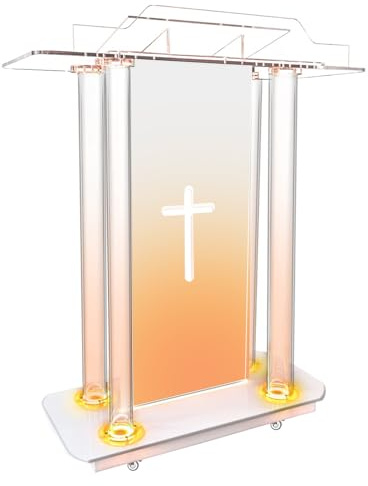 Vakiorn Kirchenkanzel mit 15 Farben einstellbar und 4 blinkende Modelle, 46 Clear Acryl-Podium mit Rädern &Vertical Reading Plattform, Rednerpulte für Kirchen Eingang, Klassenzimmer