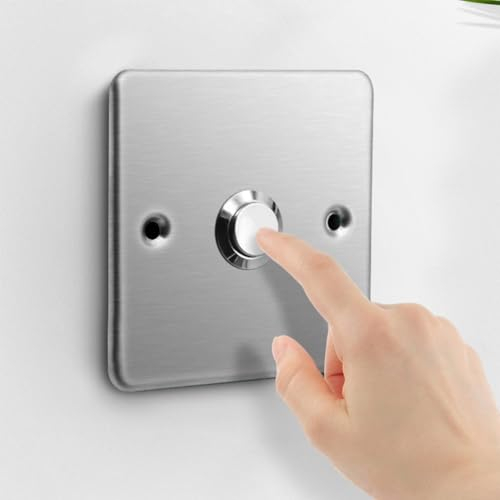 Panel de timbre de acero inoxidable, panel de timbre con botón, interruptor de timbre montado en la pared, interruptor de reinicio automático (plateado)