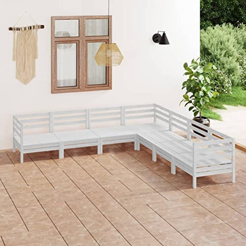 Rantry Casa Set Salon de Jardin 7 Pièces en Bois Massif de Pin Blanc, Transats de Canapé-Lit, Lits de Jardin Extérieur, Lit de Piscine Extérieure Piscine