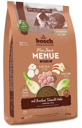 Bosch HPC MENUE Mini Junior mit Tierwohl-Huhn| Hundetrockenfutter zur Aufzucht Kleiner Rassen | 1 x 2,4 kg