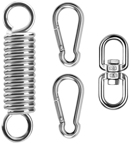 Czkonore Muelle oscilante para silla colgante, muelle de acero con gancho giratorio de 360° y 2 mosquetones, capacidad de carga de hasta 265 kg, muelle para colgar en silla colgante, hamaca, saco de