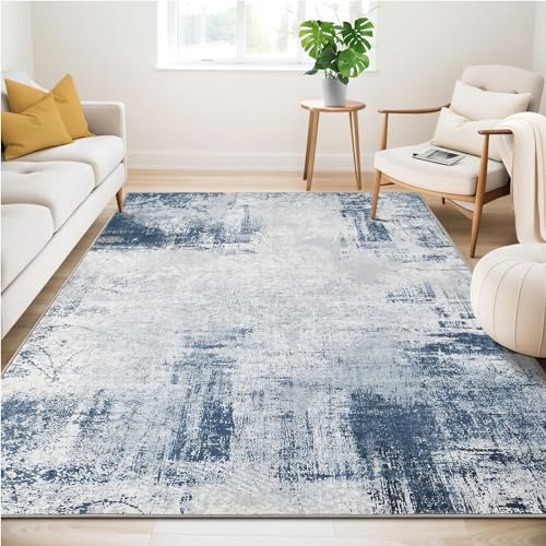 Living room rug,Washable Rugs , 160x230 cm,Large rug, Modern Abstract Rug | Soft Low Pile Vacuum Friendly Non Slip Backing Minimalist Carpet for Bedroom Dining Room Home Office ,Abstract Blue