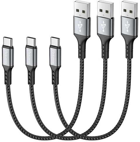 Fbokunma Short USB C Cable 30CM 3Pack, 0.3M 3A USB A to USB C Fast Charger Braided Type C Cord for Samsung Galaxy S10 S9 S8 Plus Note 9 8, for iPhone 16 15 Pro Max Plus, Power Bank and Devices