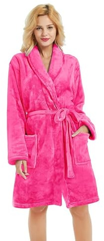 U2SKIIN Bademantel Damen Fleece kurz flauschig Morgenmantel | Damen Bademäntel kurz für Frauen weich Plüsch warme Morgenmantel kuschelig Hausmantel Kimono Saunamantel Loungewear