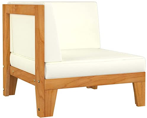 Homgoday Ecksofa und Kissen, Weiß, Cremefarben, Akazienholz, Ecksofa, für Garten, Sitz, Wohnzimmer, Möbel, Terrasse, Terrasse, Balkon,