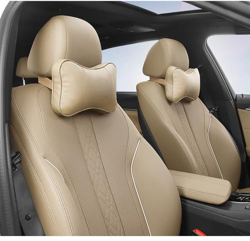 NETTAY 2pcs Auto Kopfstuetze Für Mercedes Benz GLC SUV 2015-2024 Kissen Komfortabel Atmungsaktiv Autositz Nackenkissen Fahren Mit Verstellbarem Riemen,D/Beige