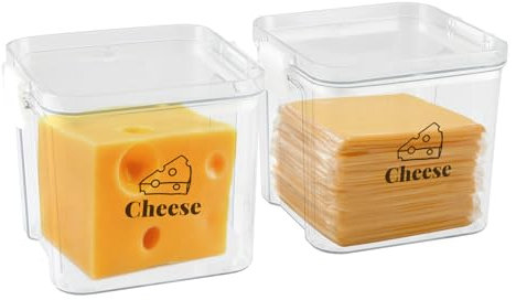Gzsekken Cheese Container for Fridge, 2 Pack Storage Box With Airtight Lid, BPA Free Clear Keeper for Chunks & Slices