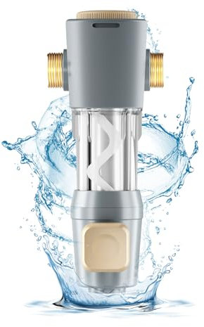 Julymoda Filtro de agua de sedimento Spin Down, 6 toneladas/h de alto caudal, filtro de retrolavado reutilizable, filtro de agua doméstico, 40 micrones, con manómetro y filtro de filtro para agua de