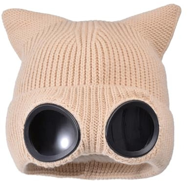 TAGVO Winter Strickmütze, Niedliche Katze-Ohren Mütze mit Fleecefutter, Winddichte Beanie für Outdoor-Aktivitäten wie Skifahren, Wandern und Radfahren